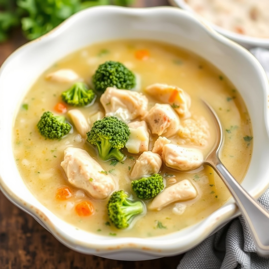 Kyllingsuppe med ost og brokkoli