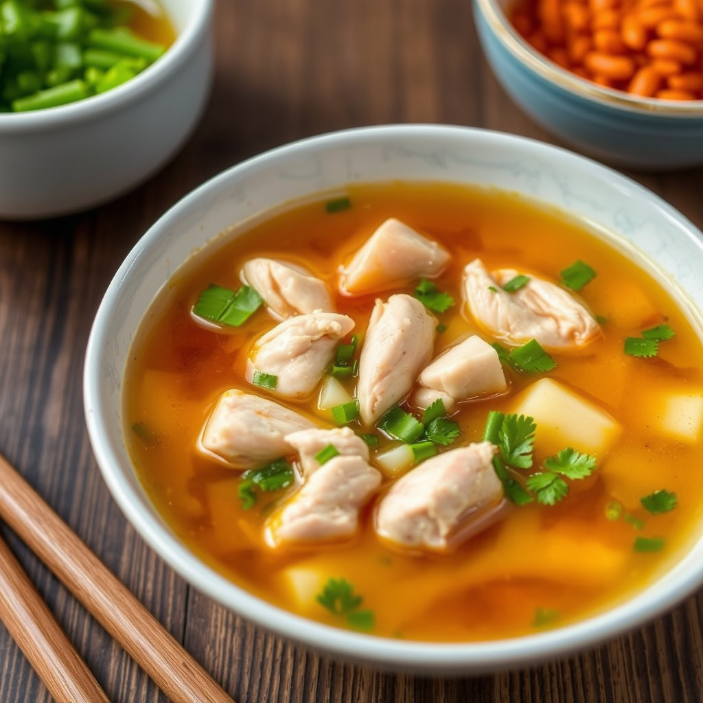 Kyllingsuppe med syrlig og krydret smak