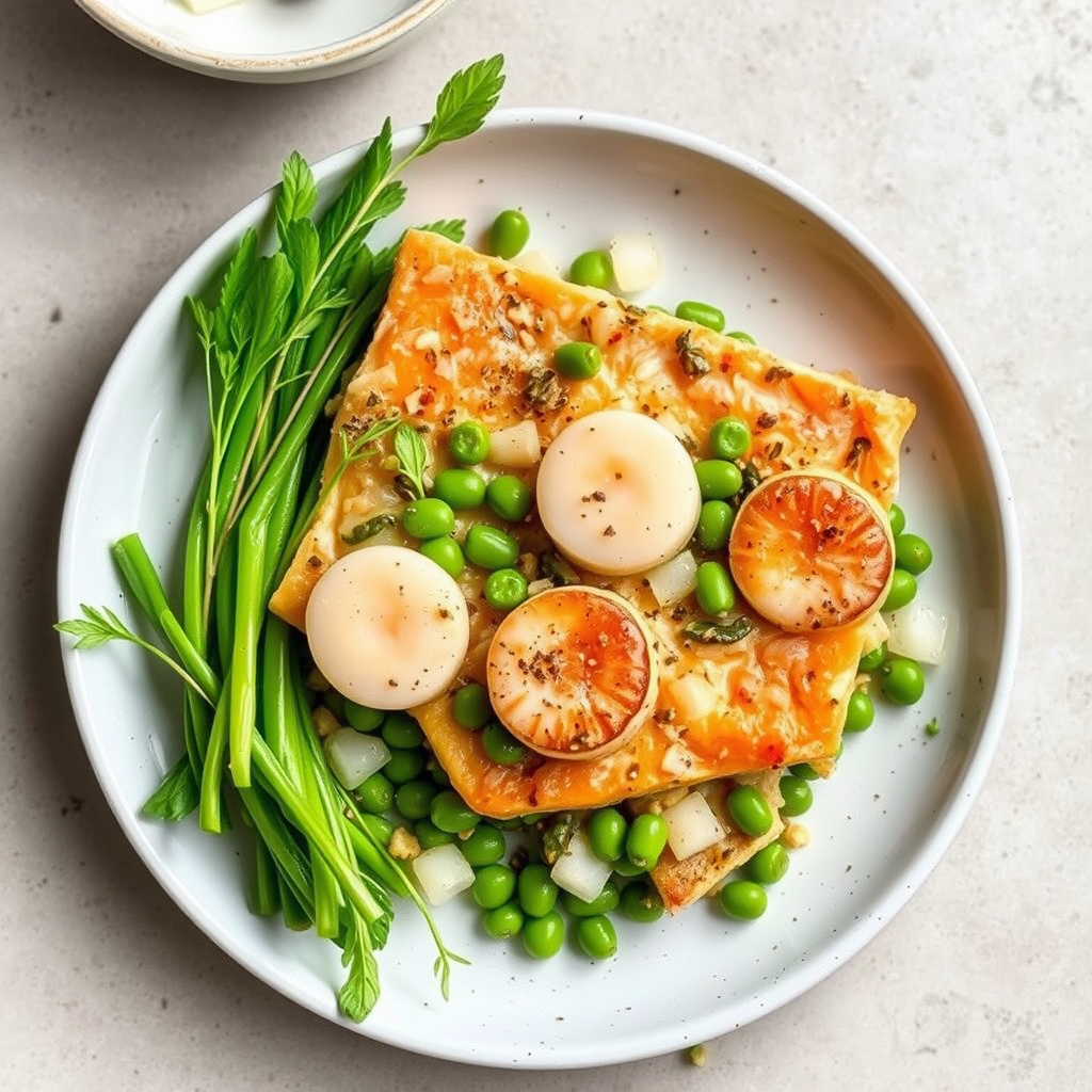 Laks, kamskjell og erteterrine