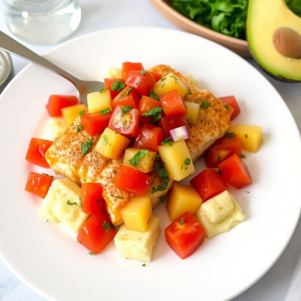 Laks med ananas- og tomatsalsa