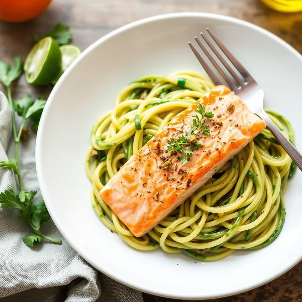 Laks med grønn fettuccine