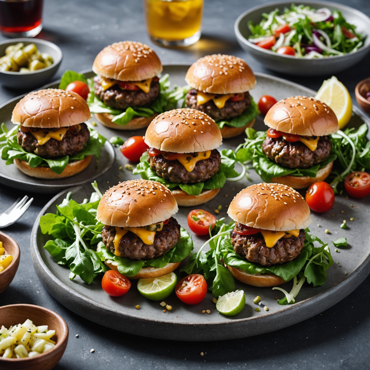 Lamb Mini Burgers på blandet salat med fennikel