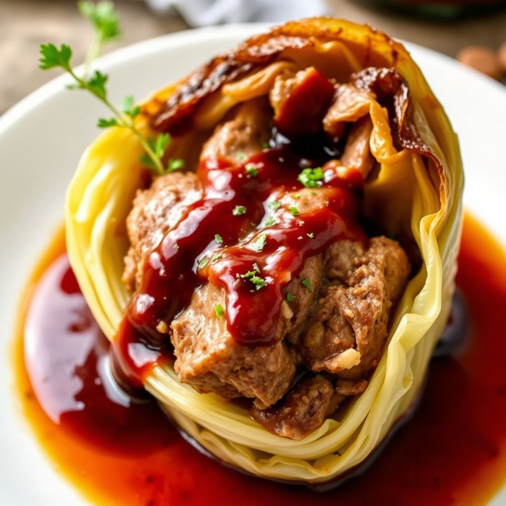 Lamfylte kål med rødvinsdemi-glace