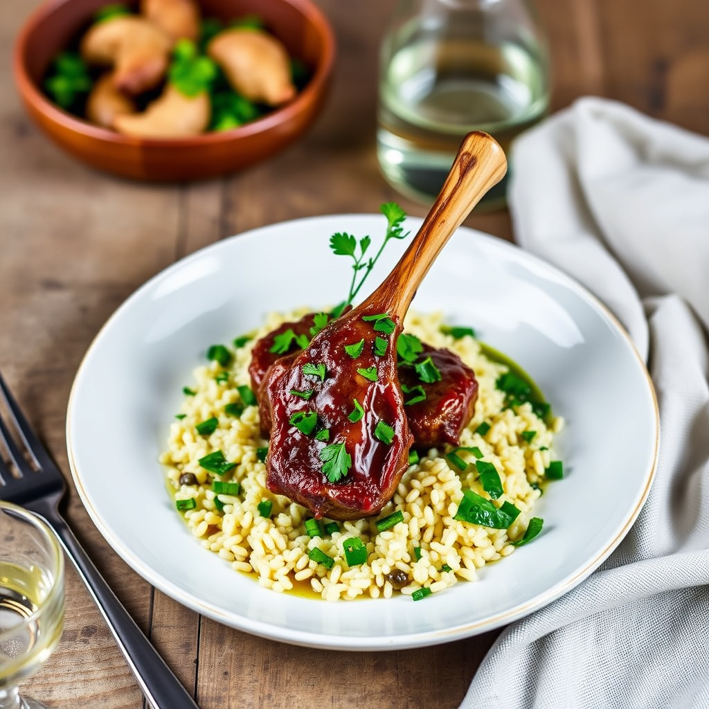 Lammekjøtt med pølse, myntecouscous og persillejus