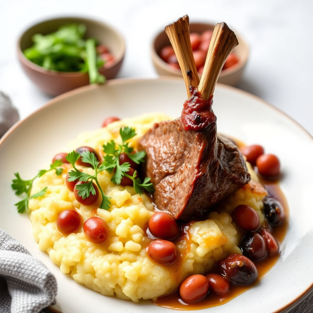 Lammelår med polenta og bønner