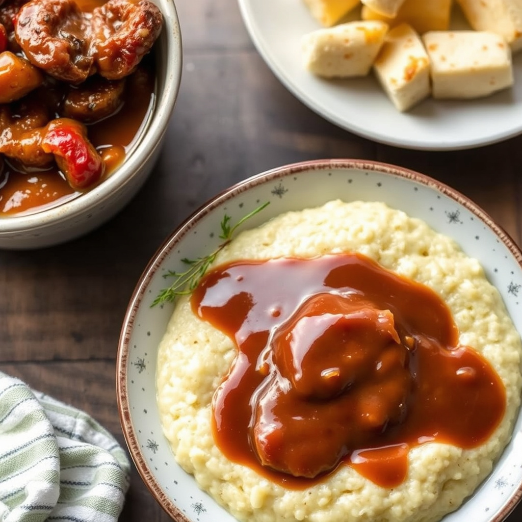 Landsskjøtt med steinmalt gryn og rød øye-saus