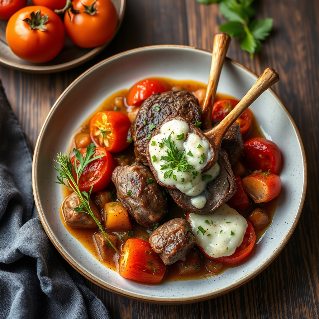 Langsomstekt lam med ovnsbakte provencalske tomater