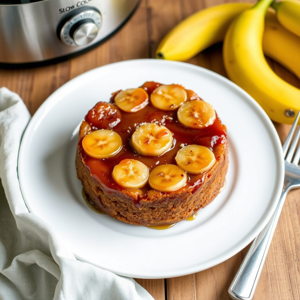 Langtidskokt banan-kake med snudd oppned