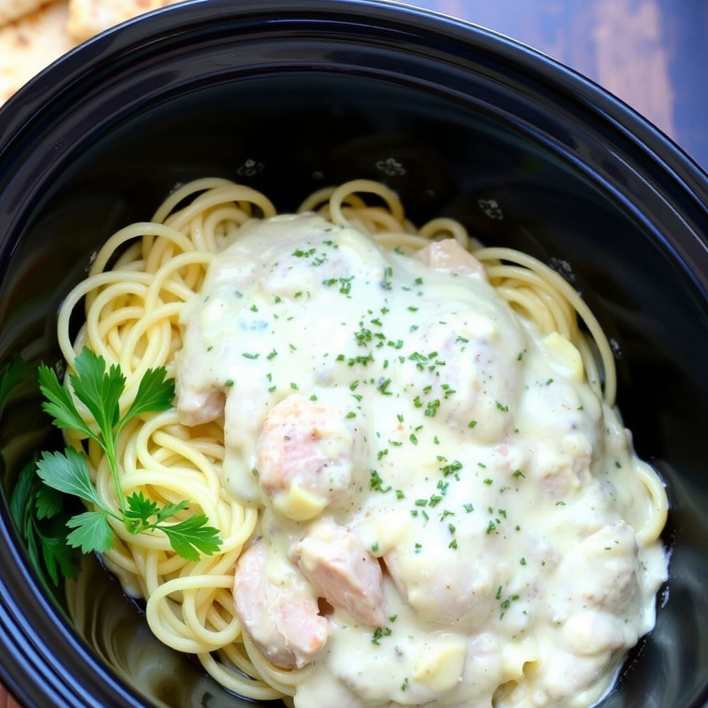 Langtidskokt italiensk kylling Alfredo