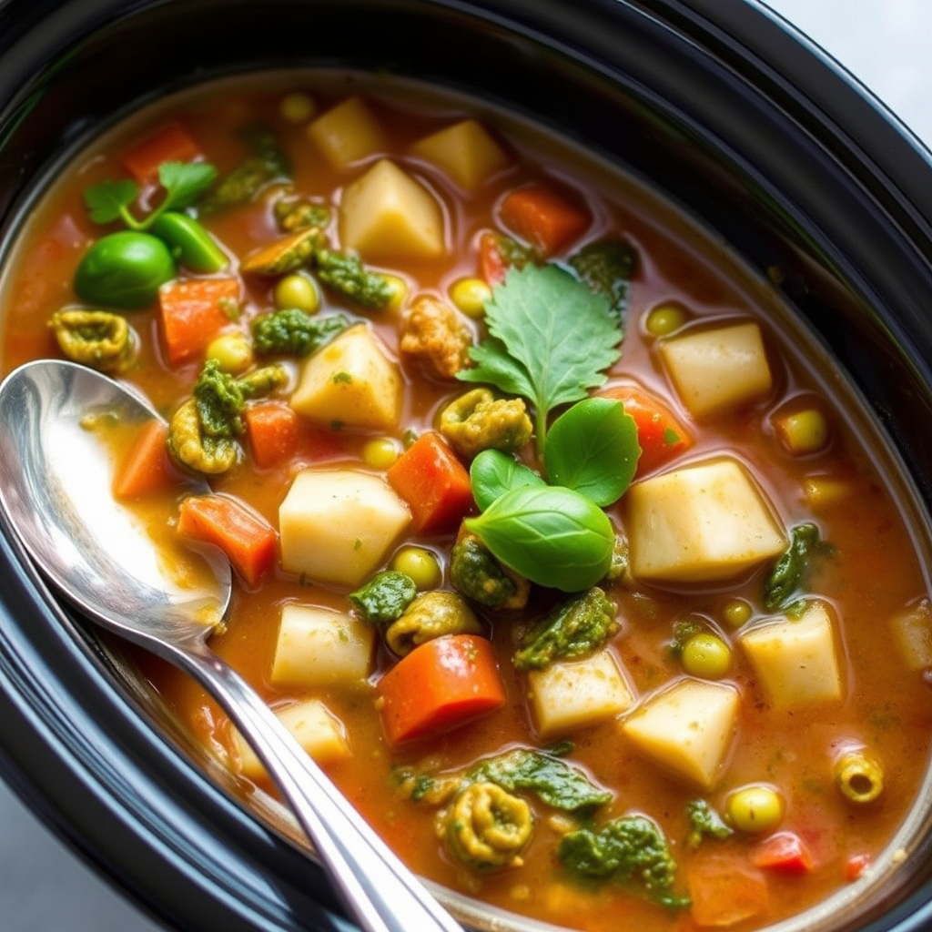 Langtidskokt pesto-minestronesuppe