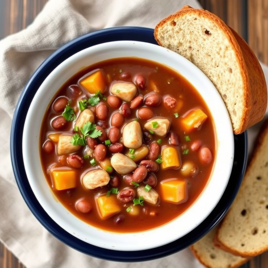 Langtidskokt svartbønnsuppe med kalkun