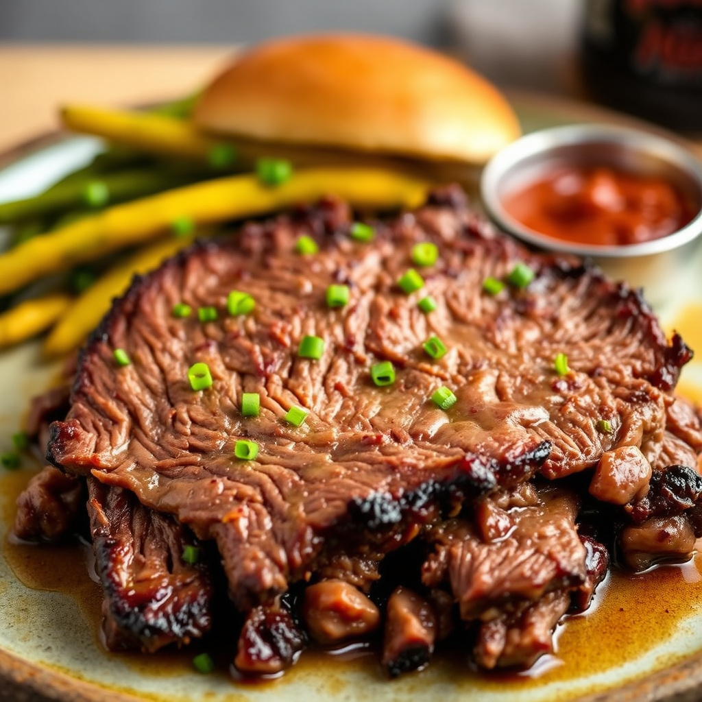 Langtidskokt Texas-ølbryst av storfe