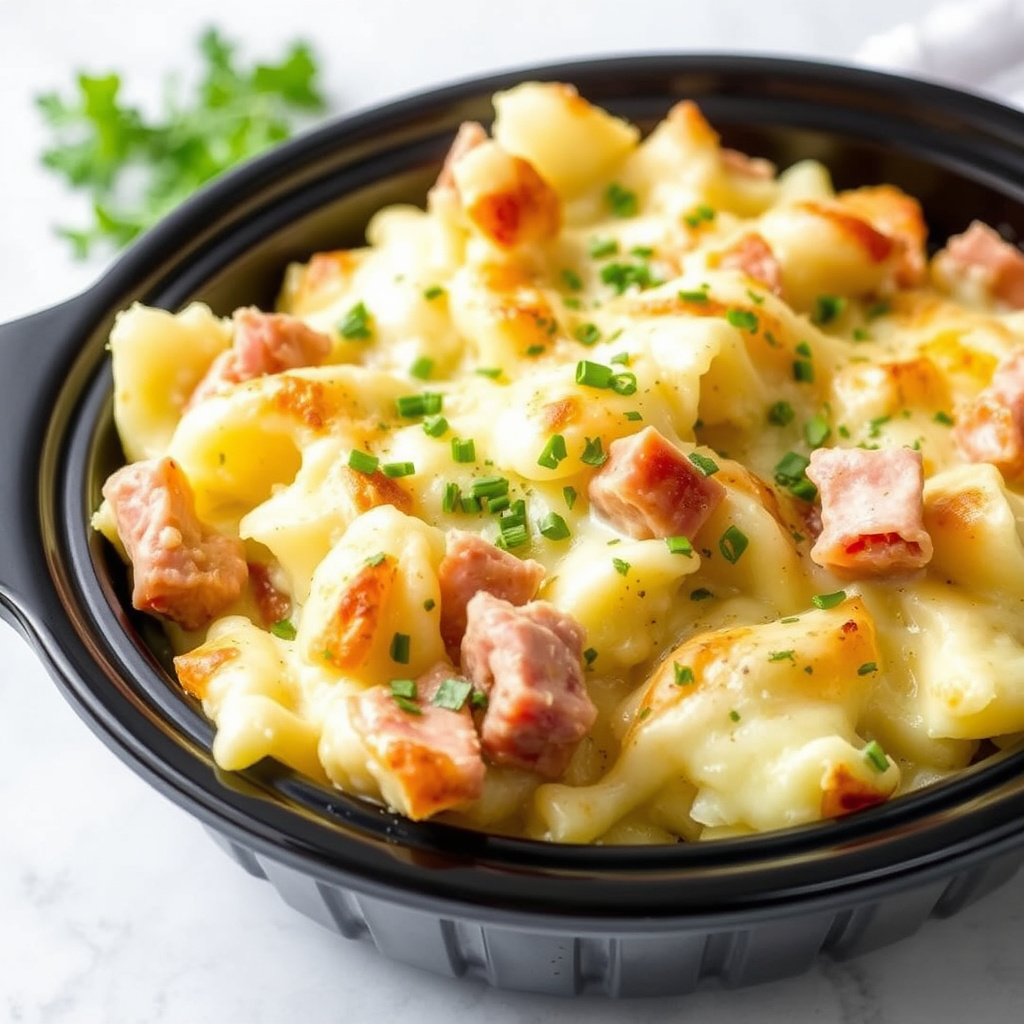 Langtidskokte gratinerte poteter med skinke