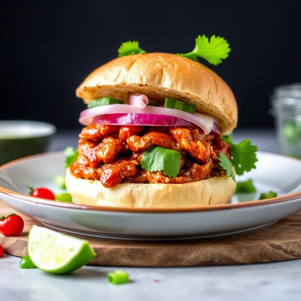 Langtidskokte meksikanske barbecue kyllingsandwicher