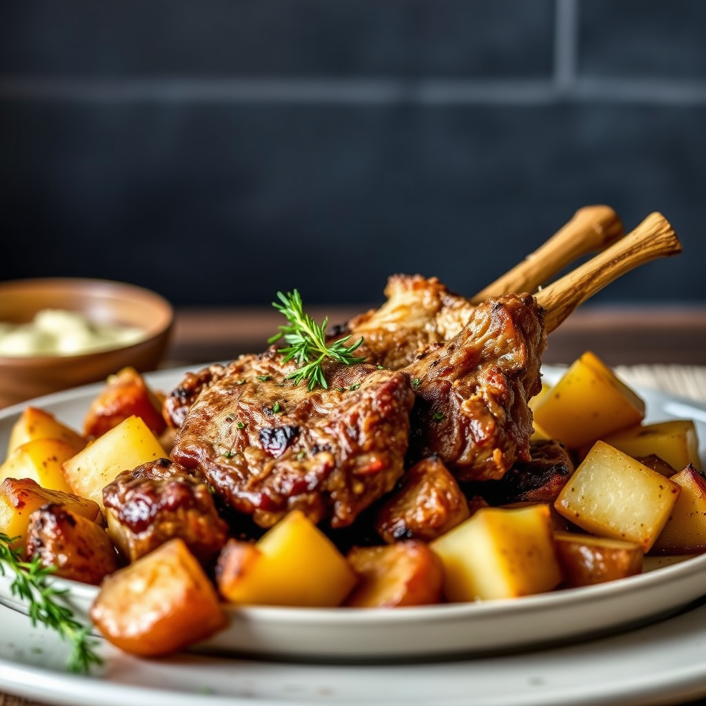 Langtidsstekt andalusisk lam og poteter