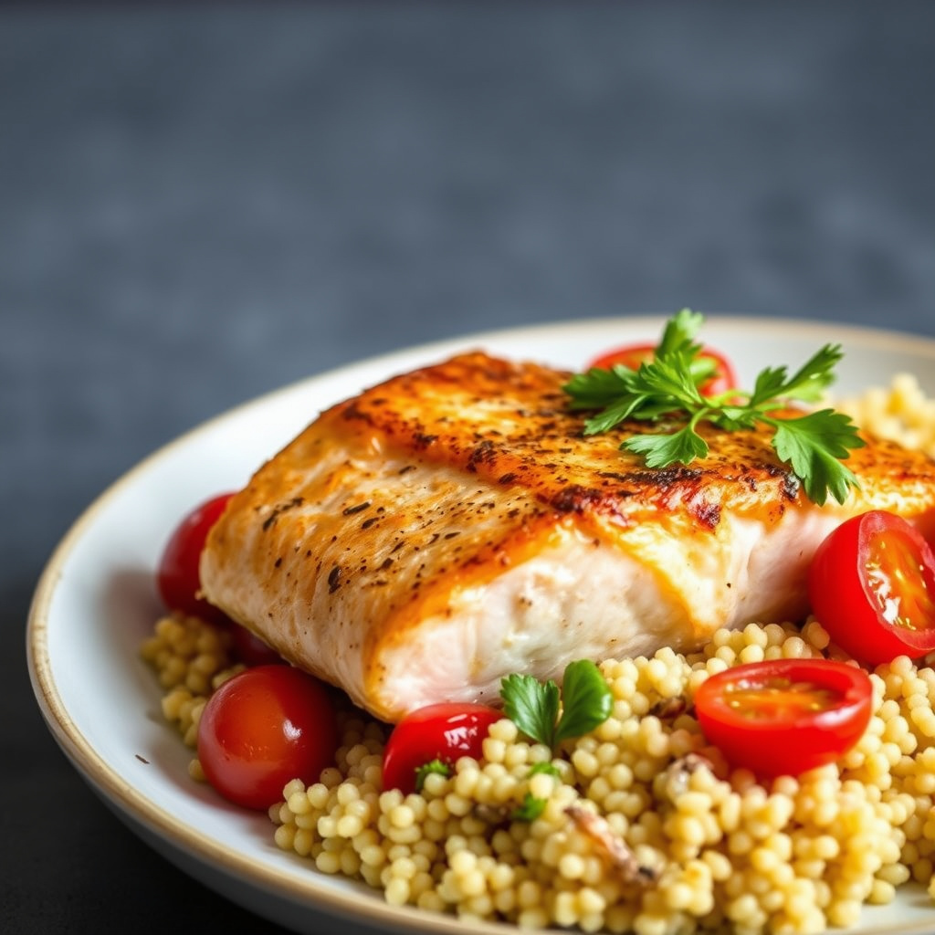 Langtidsstekt laks med cherrytomater og couscous