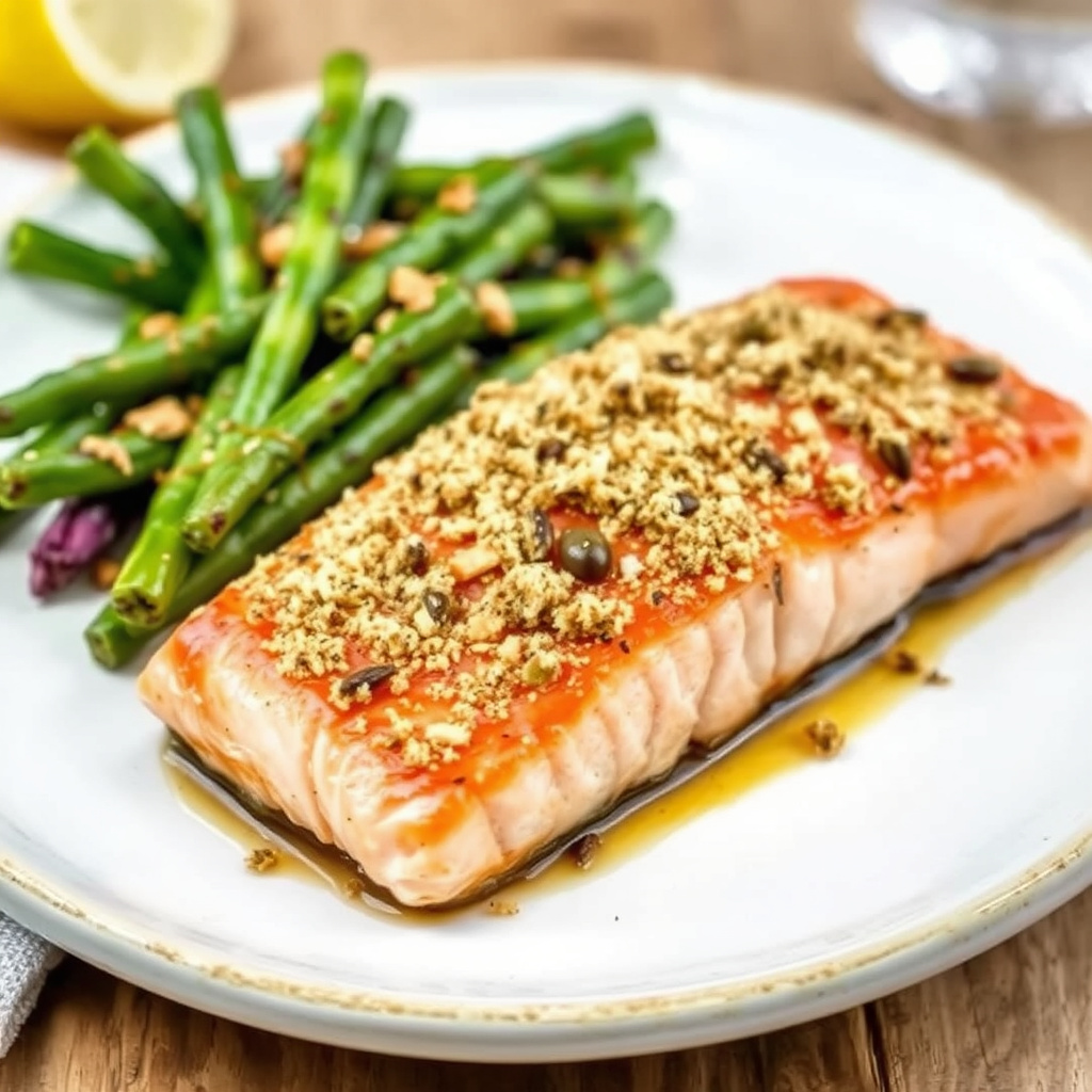 Langtidsstekt laks med olivenbrødsmuler