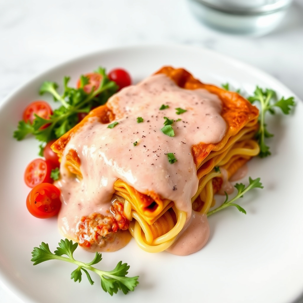 Lasagne med kremet rosa saus