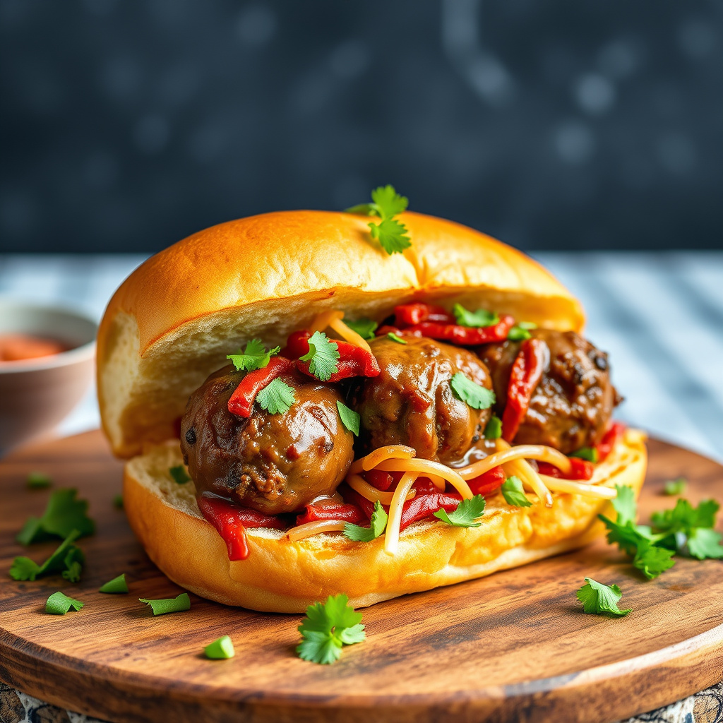 Lastet lammekjøttboller i baguette