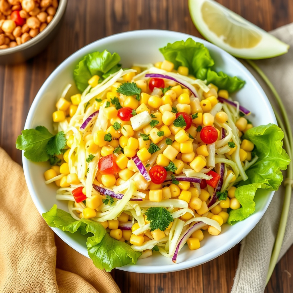 Frisk kål- og maissalat med lime og koriander