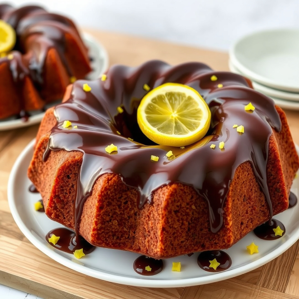 Lemon Bundt-kake med sjokoladetrekk og kandisert sitron