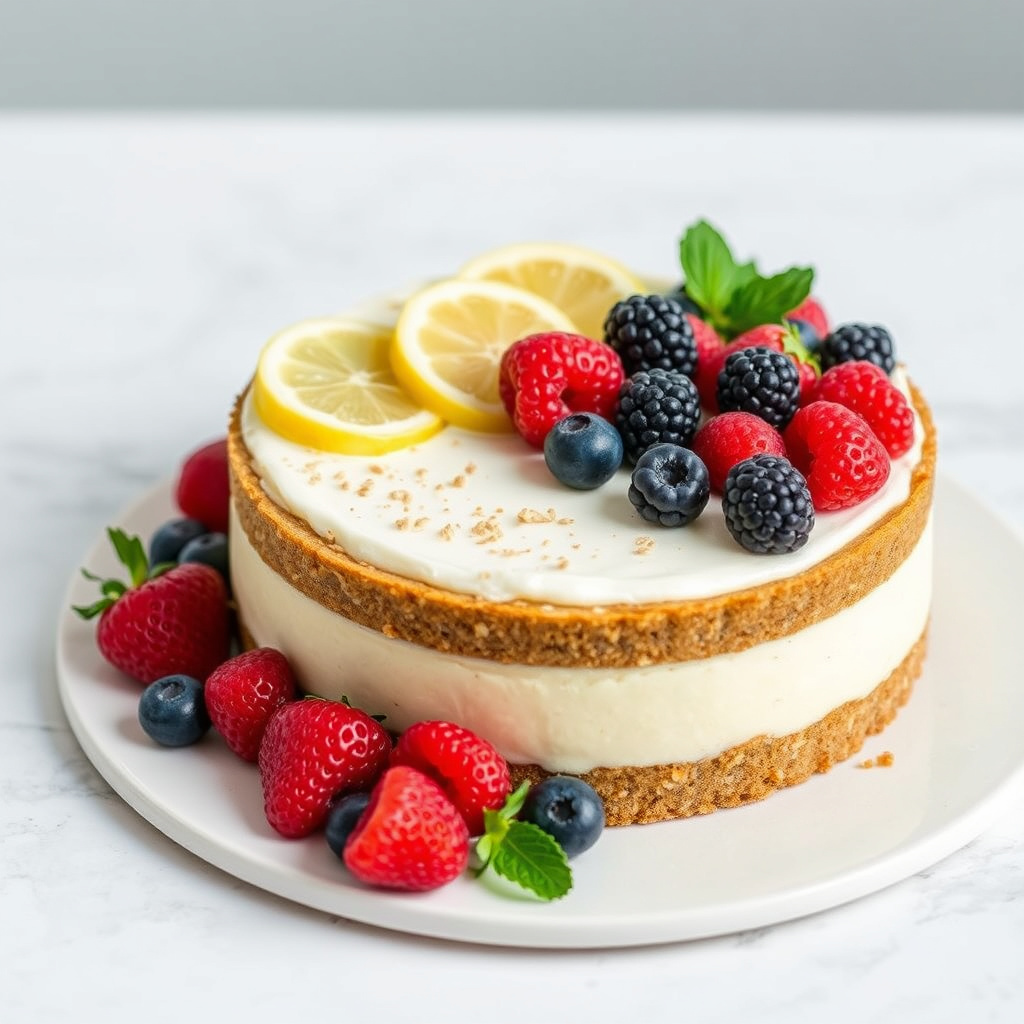 Lemon-Nut-Torte med sommerbær