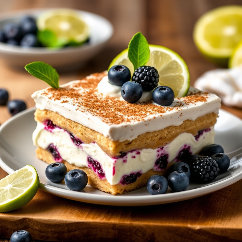 Lime- og blåbærtiramisu