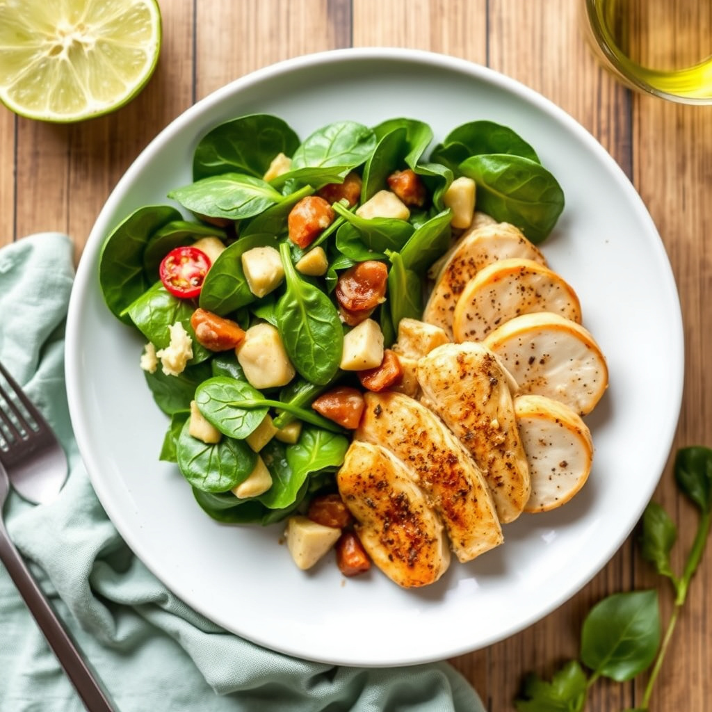 Lime- og hvitløkskyllingsalat med spinat