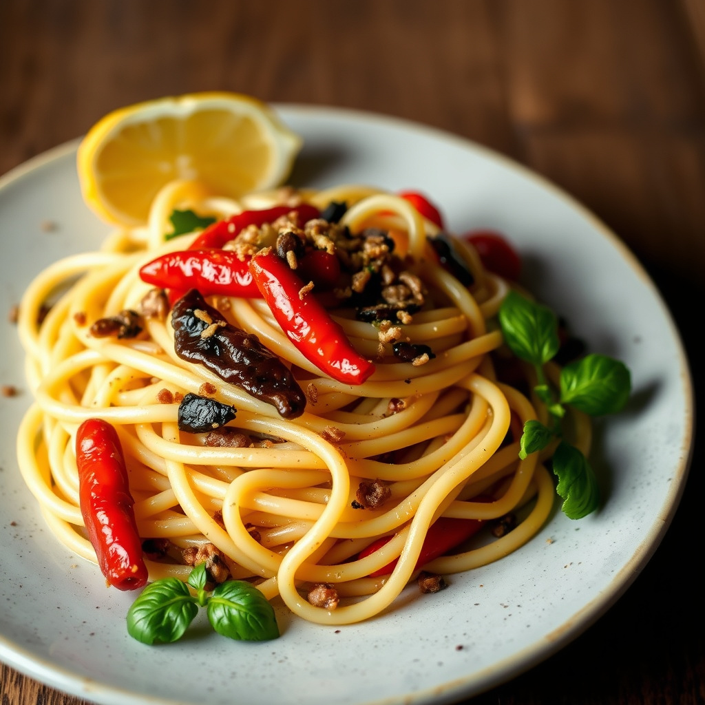 Linguine med ansjos og hete chilipepper