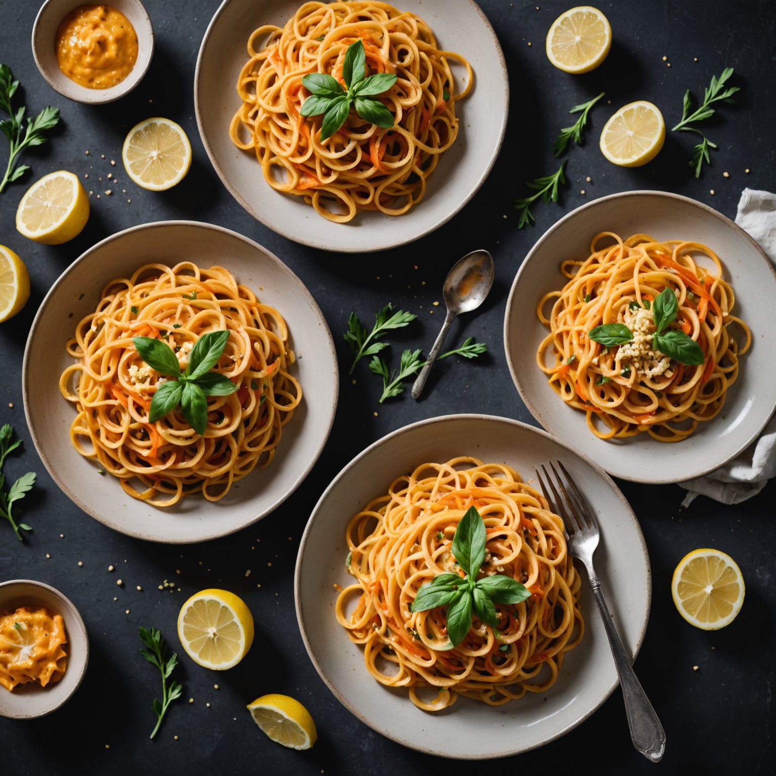 Linguine med gulrotstrimler og sitron-ingefærsmør