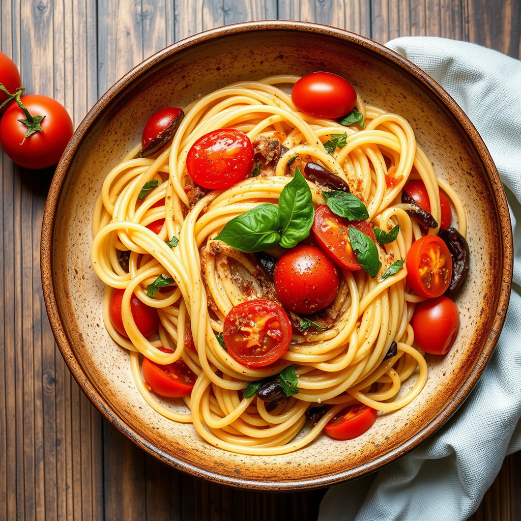 Linguine med knuste tomater og chili