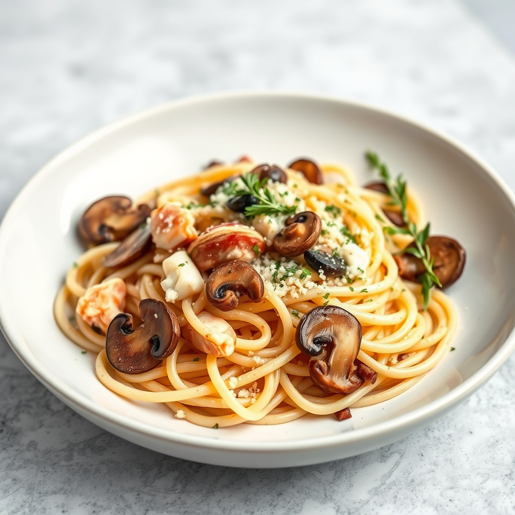 Linguine med krabbe og ville sopp