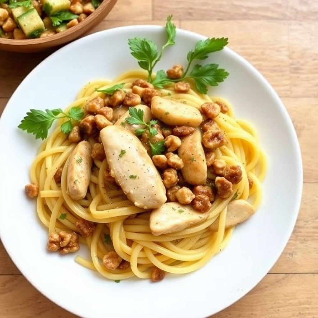 Linguine med kylling og valnøttsaus