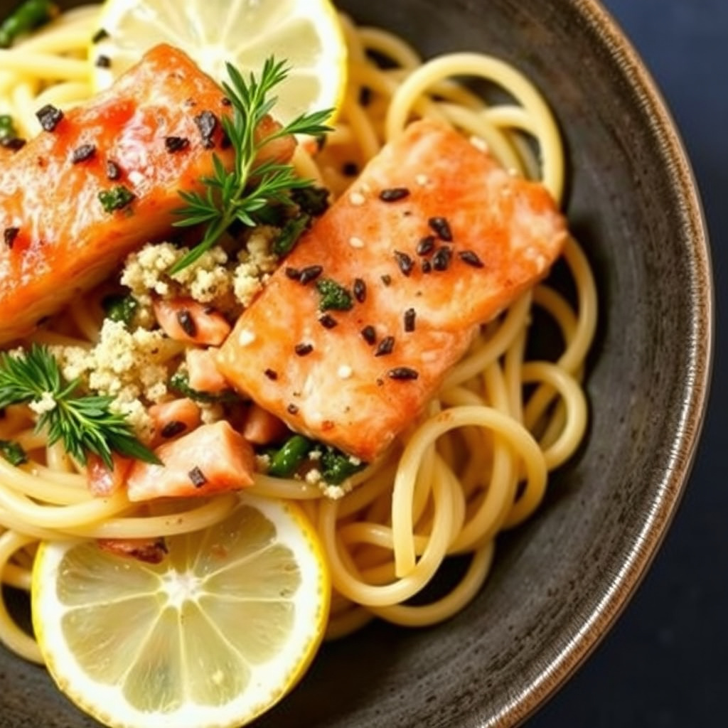 Linguine med ovnsbakt laks og sitron