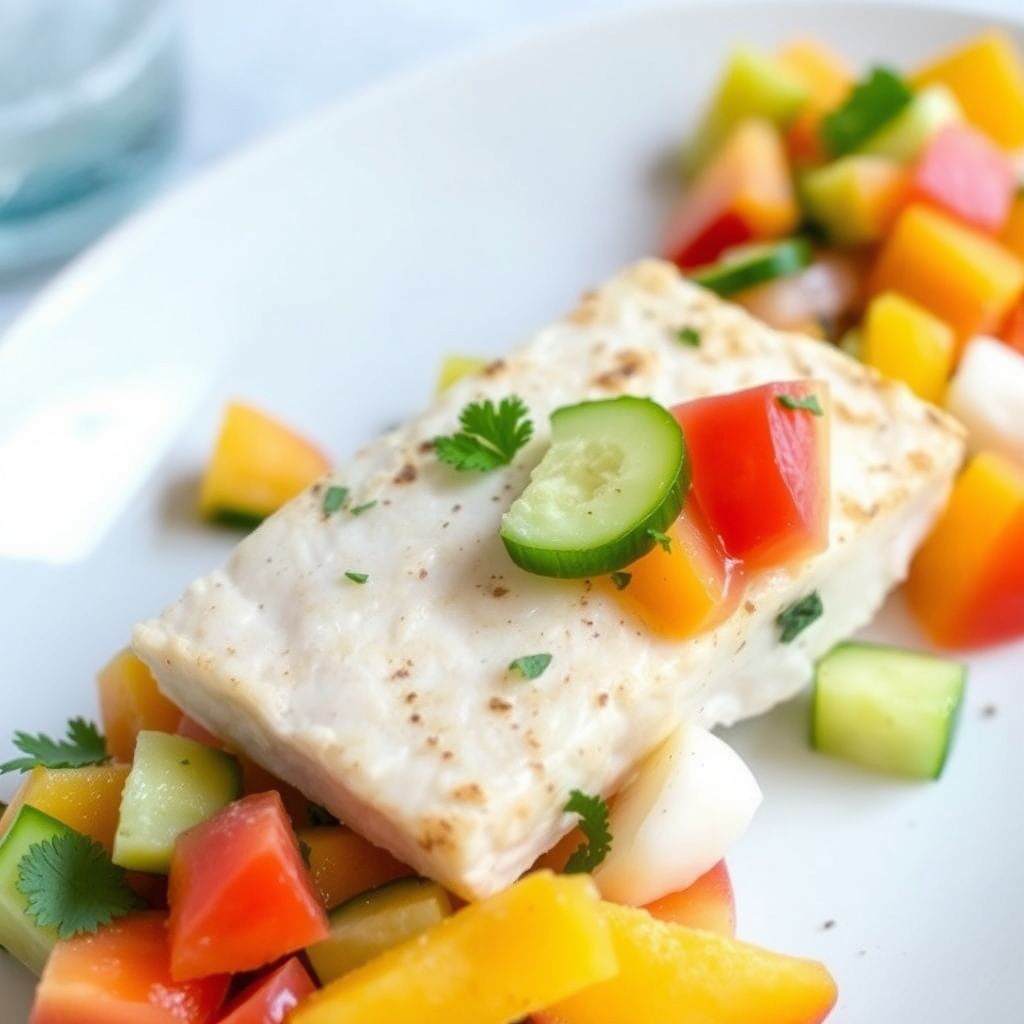 Mahi Mahi med ferskenskål med agurk og salsa