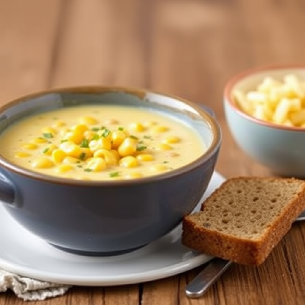 Mais- og cheddar-suppe