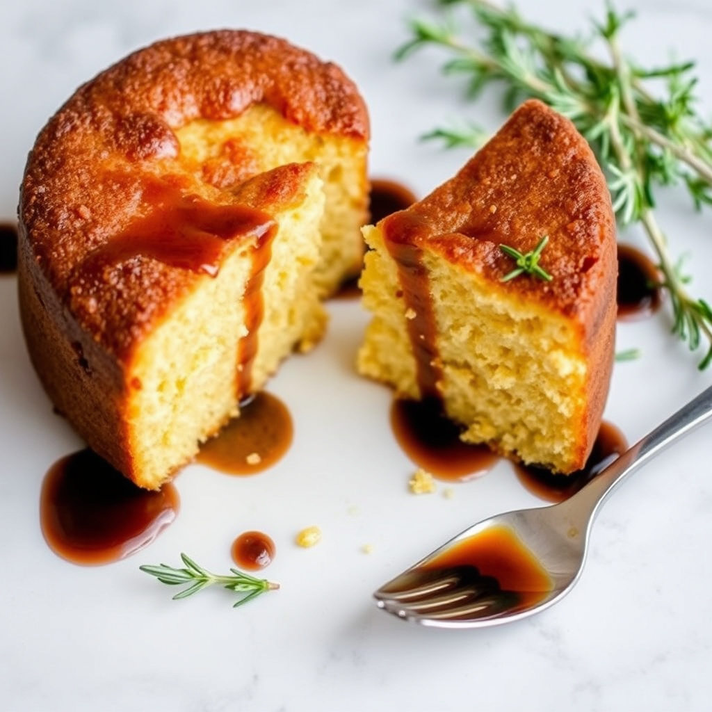 Mais- og rosmarinkake med balsamicosirup