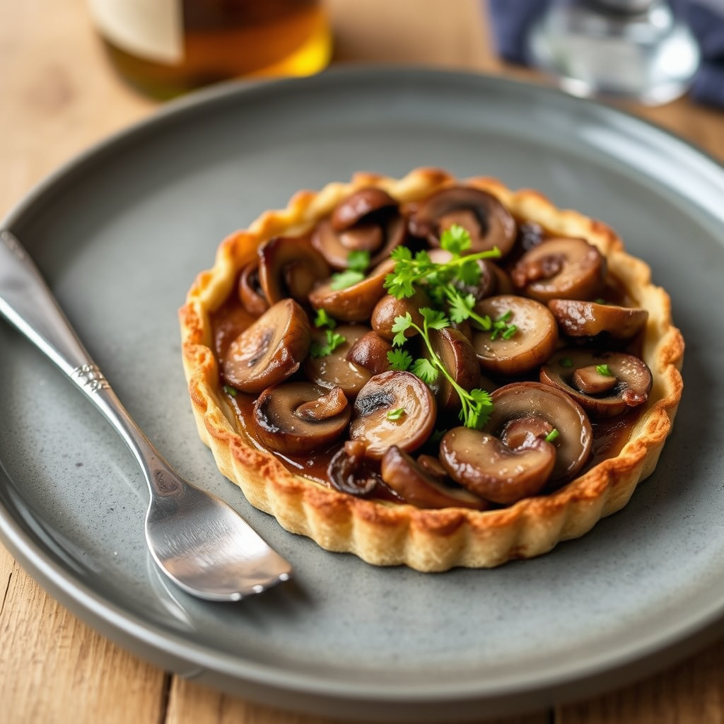 Maitake-soppterte med Stones Ginger Wine-saus