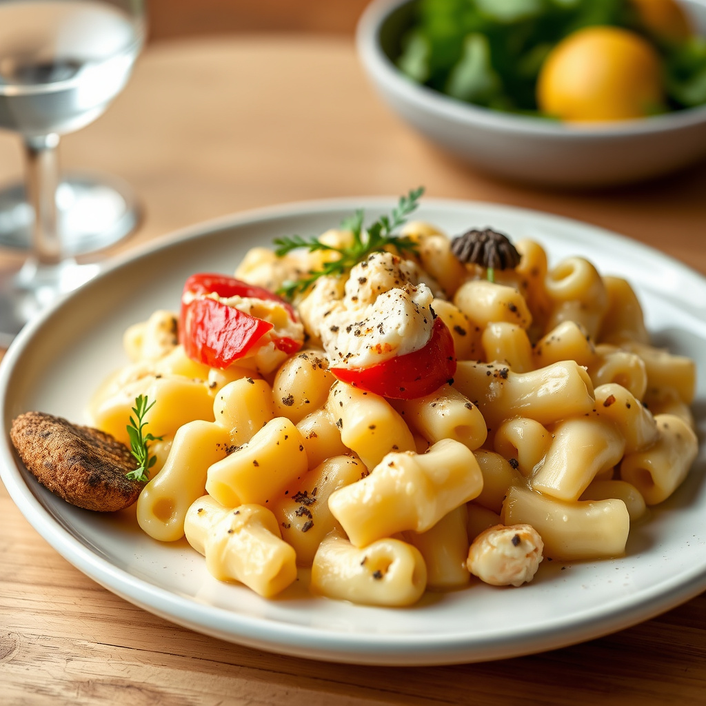 Makaroner og ost med hummer og sommertrøfler