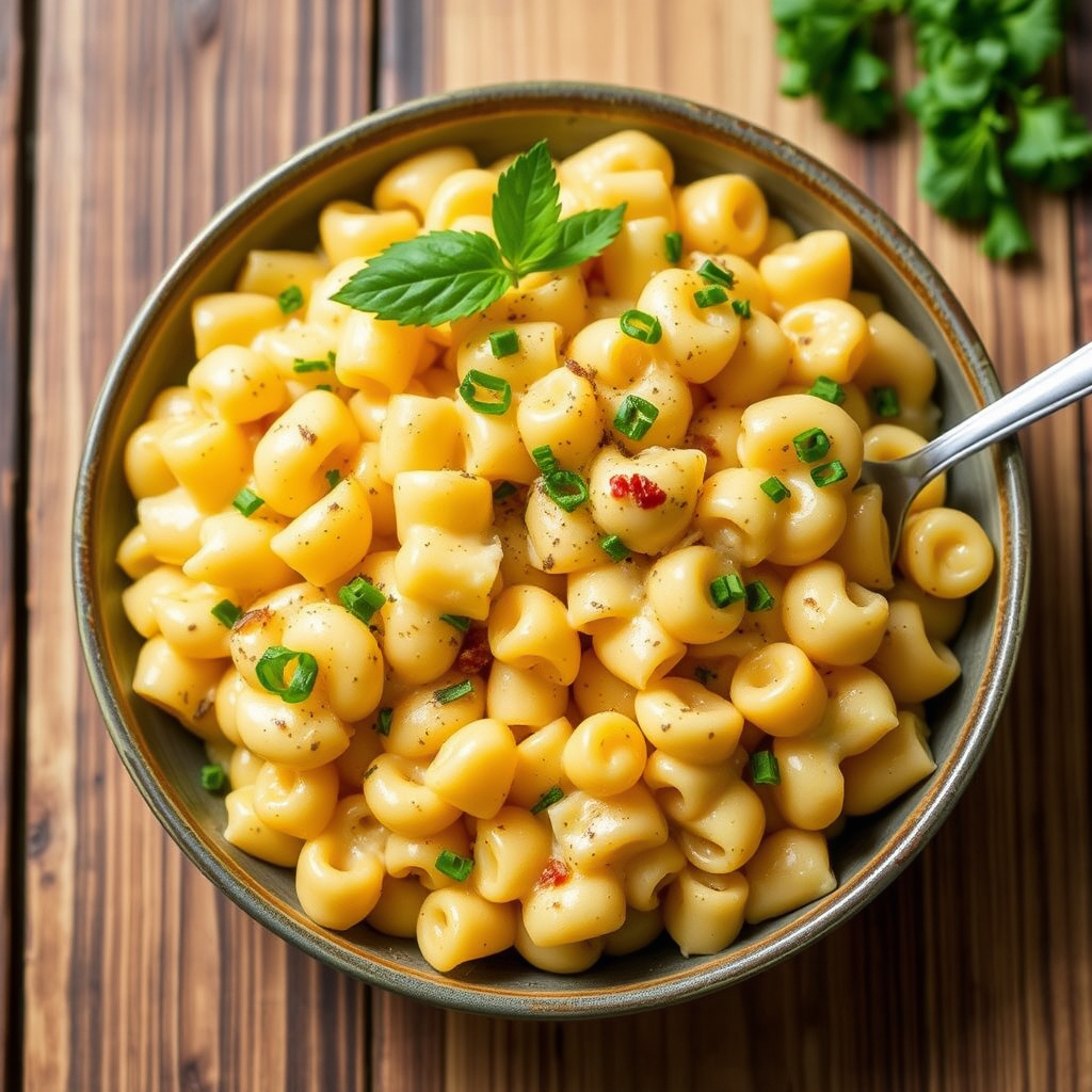 Kremet makaroni og ost med reker og spinat