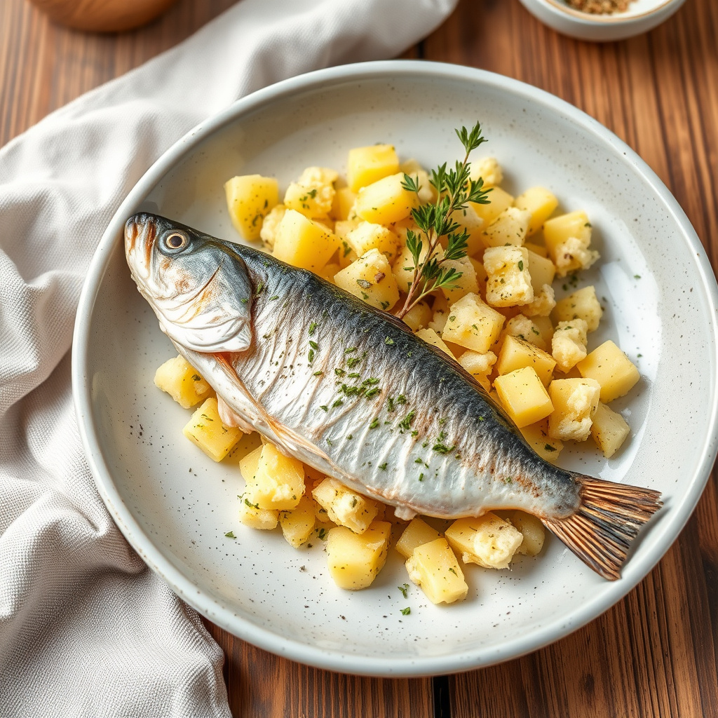 Makrell med knuste poteter og oregano