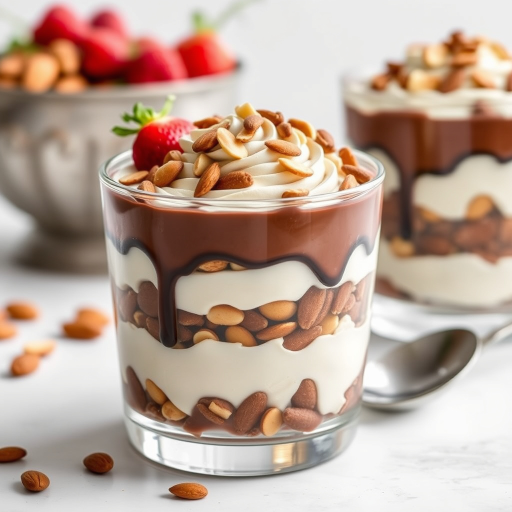 Mandel- og sjokoladekremtoppet trifle