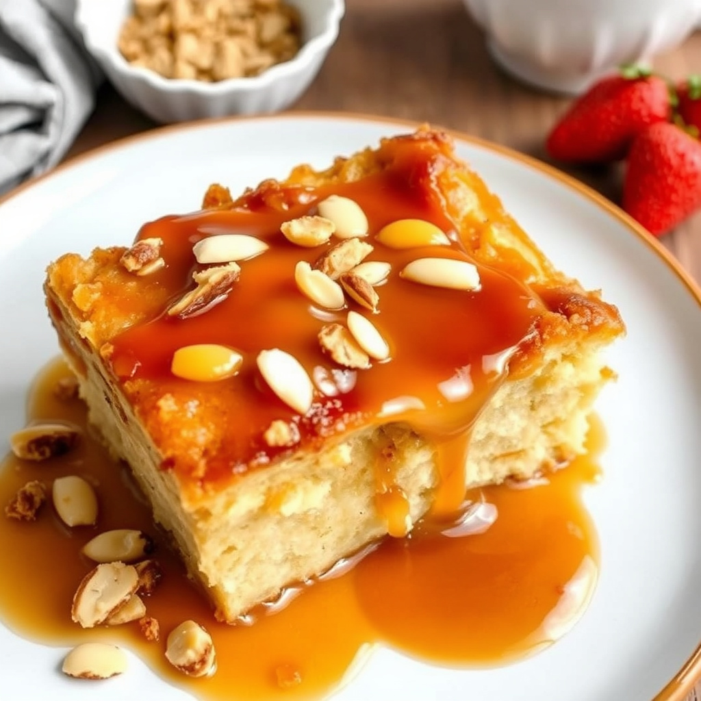 Mandelbrødpudding med salt karamellsaus