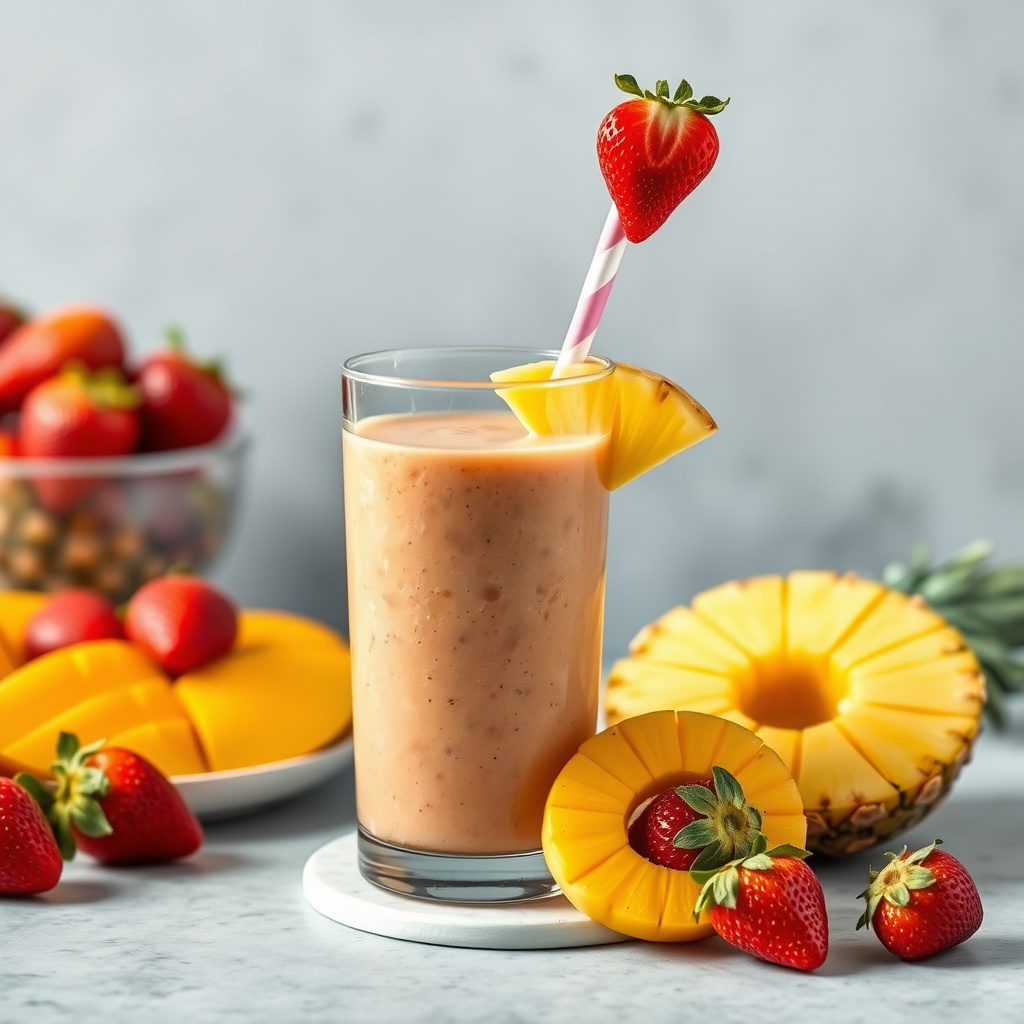 Mango-, jordbær- og ananasmoothie