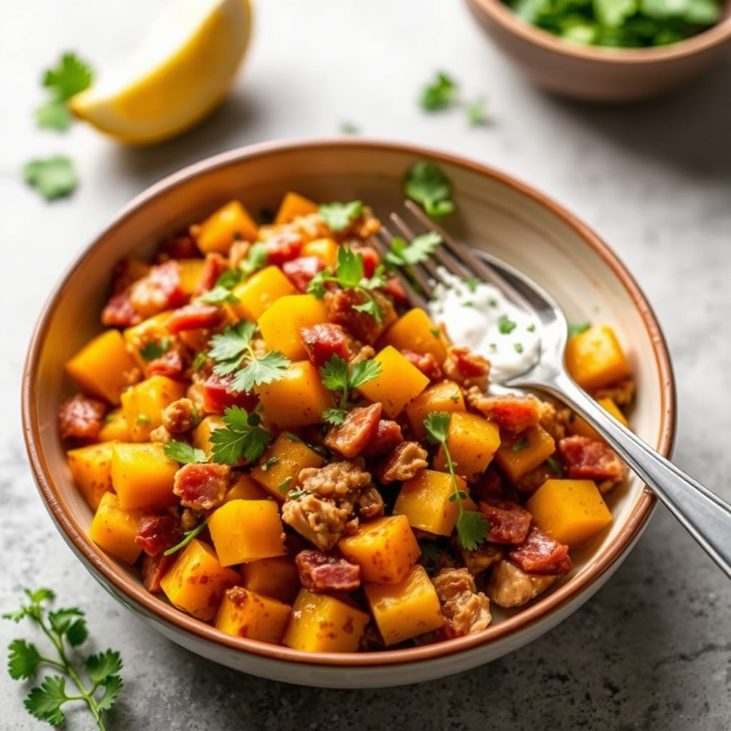 Mango- og bacon-ristet gresskarhash