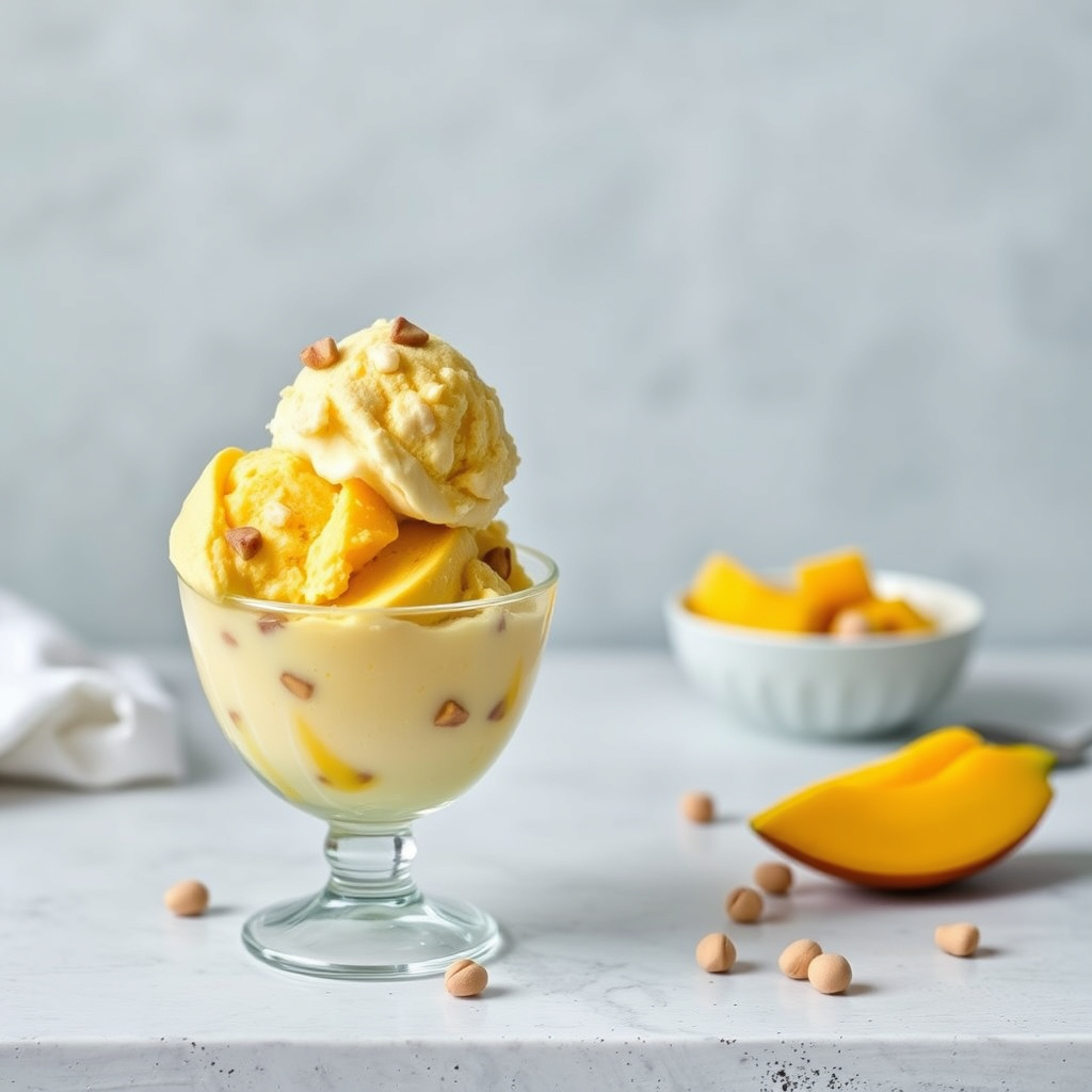 Mango- og macadamianøttiskrem