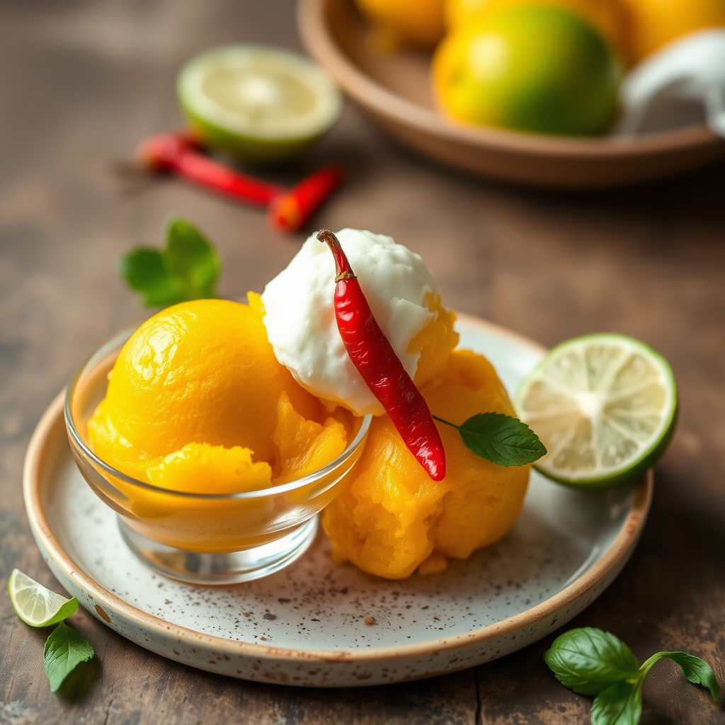 Mangosorbet med lime og chili