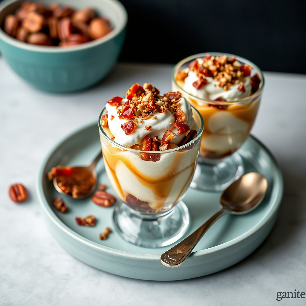 Maple-pekannøtt-sundae med kandisert bacon
