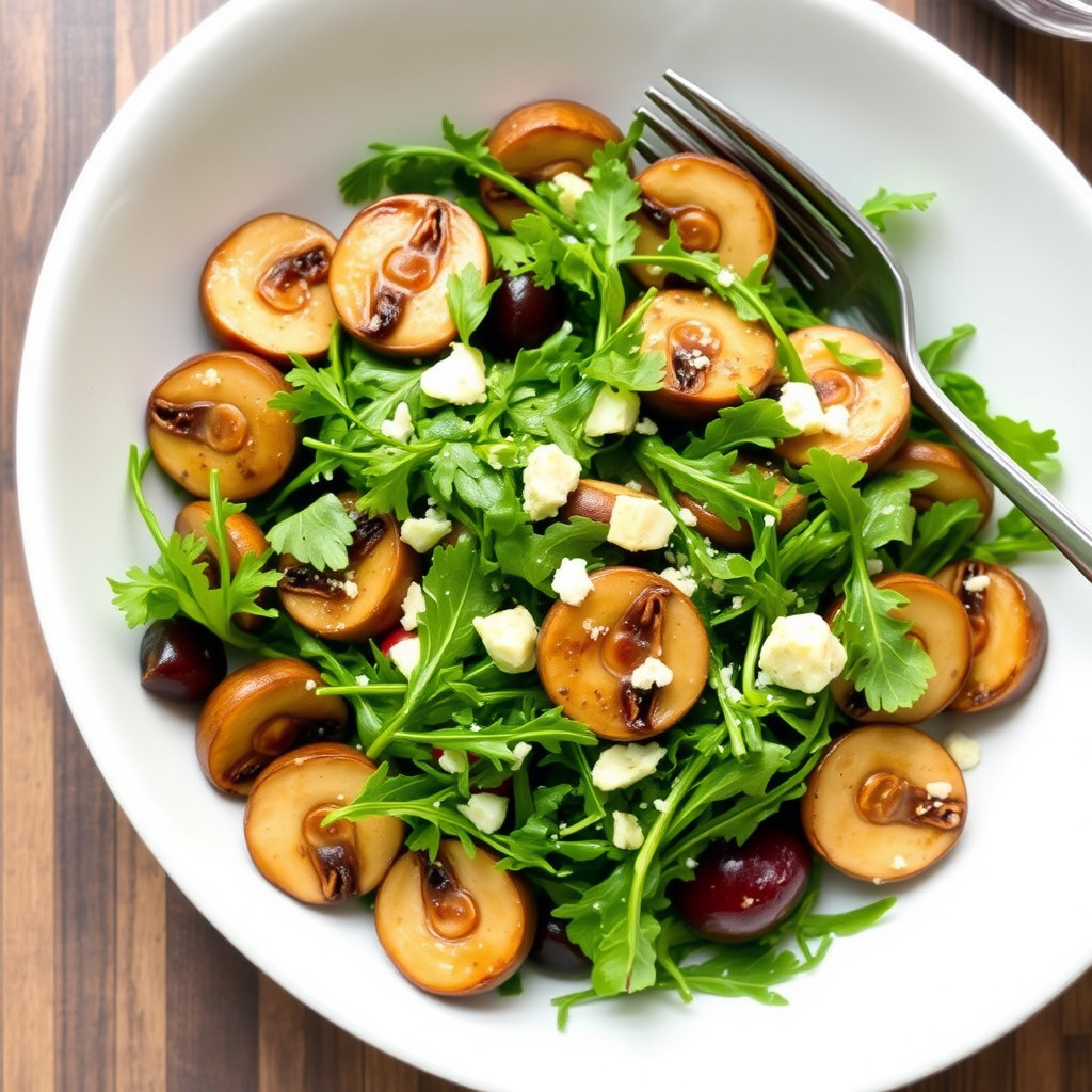 Marinert sopp- og ruccolasalat med mandler