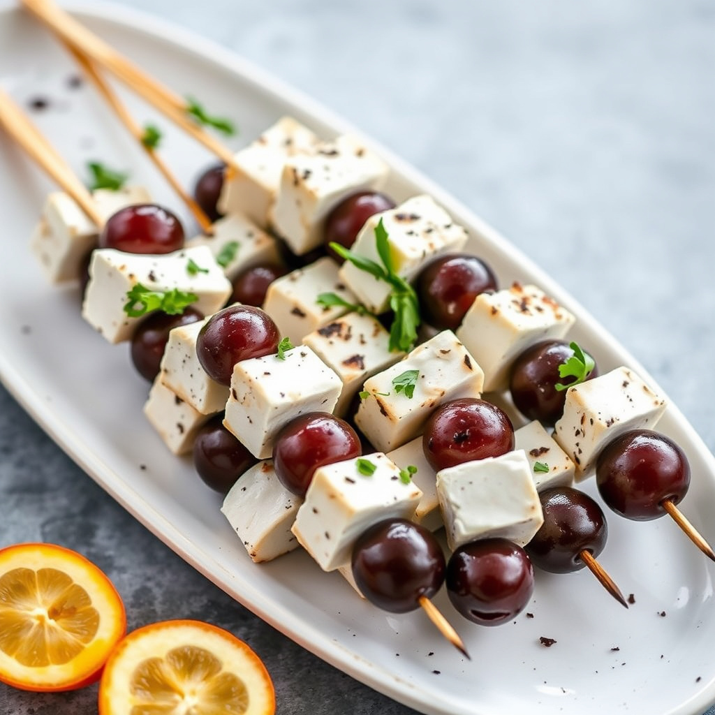Marinerte feta- og oliven-spyd